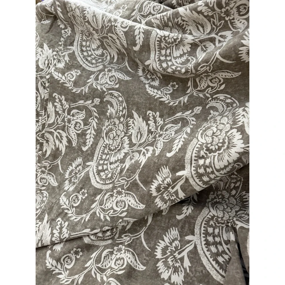 Pottery Barn Alessandra Scroll King Size Duvet Cover Linen Blend Taupe Gray 2015